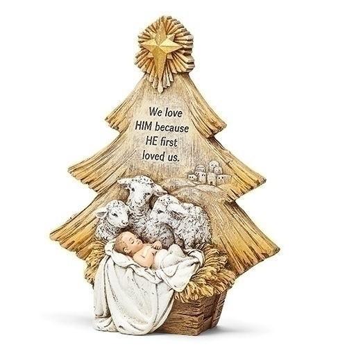 クリスマスツリー型置物 ベビージーザスと子羊たち ヨハネの手紙I 4