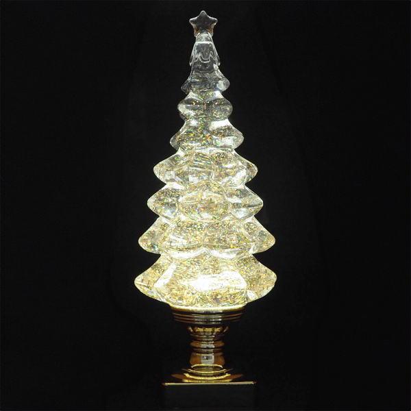 スノードーム クリスマスツリー型 クリア＆ゴールド色 ミュージカル