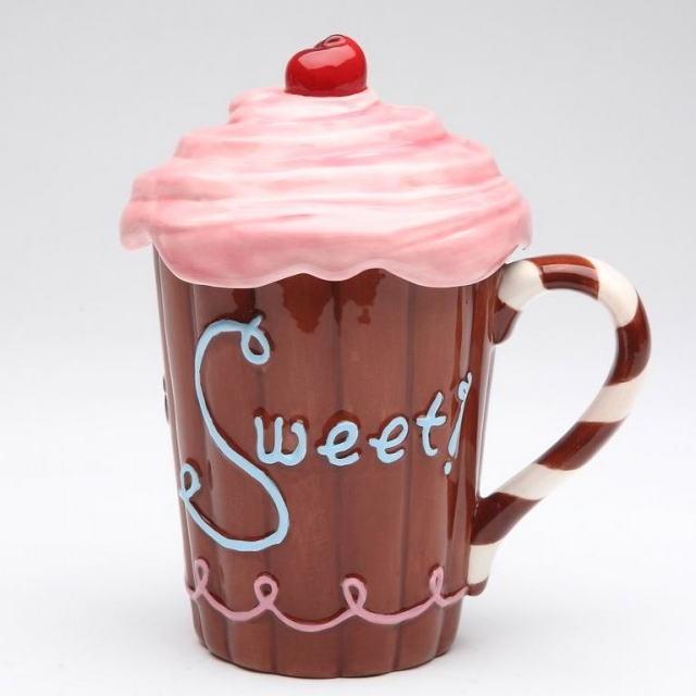 マグカップ 蓋つき カップケーキ型 ライフ イズ スィート / ピンク