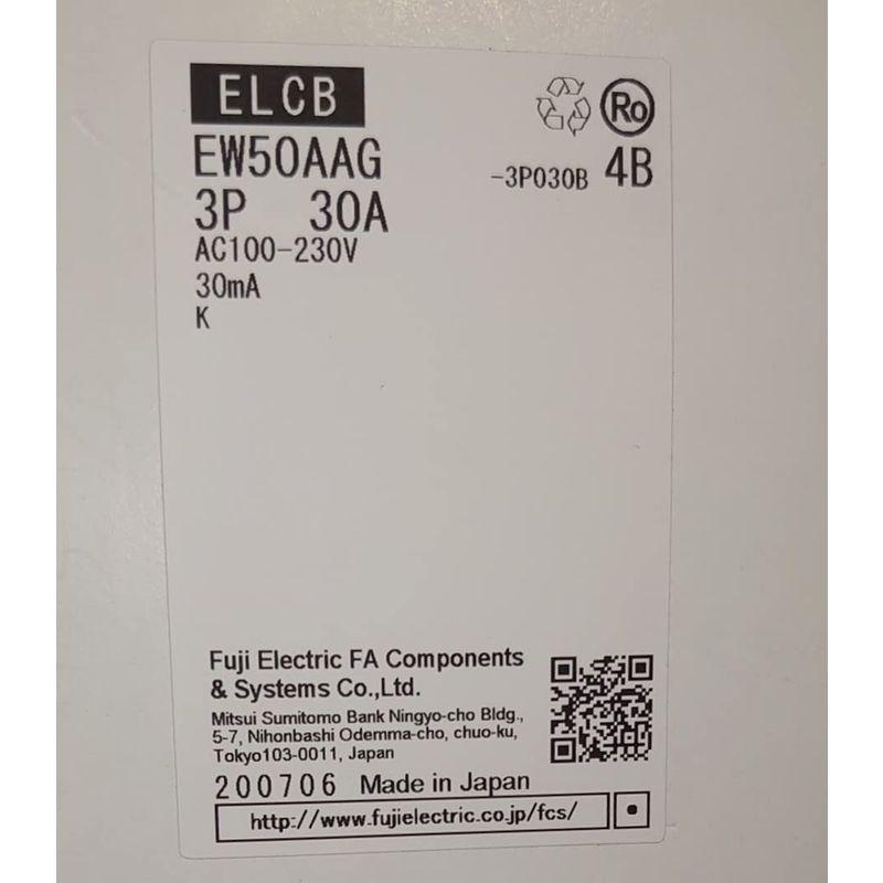 富士電機　一般配線用漏電遮断器　G-TWINシリーズ　スタンダード品　定格感　EW50AAG-3P030B　定格電流(A)30　4B　経済形
