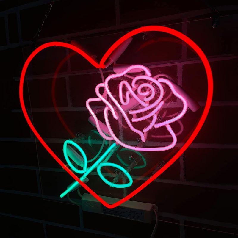 インテリア　ネオンサイン　『心の中のバラRose』　ライト　アメリカン　壁掛け　標識　サイン　ネオン管　ディスプ　看板　店舗　芸術壁装飾