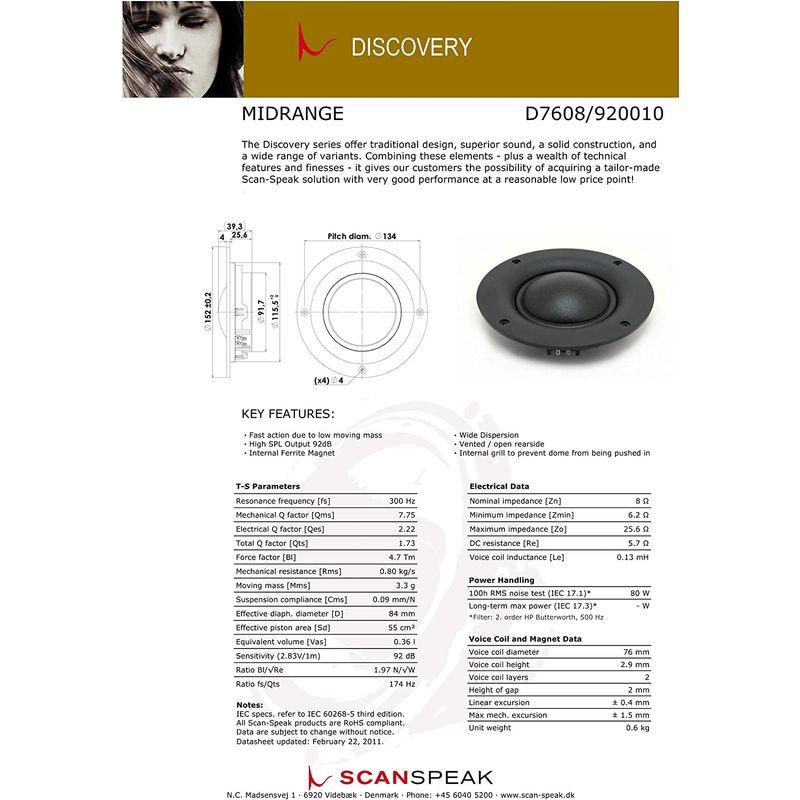 国内正規品Scan-Speak Discovery D7608/920010 76mmミッドドーム 「8Ω」(ペア) D7608-92001 国内正規品Scan-Speak D7608-92001
