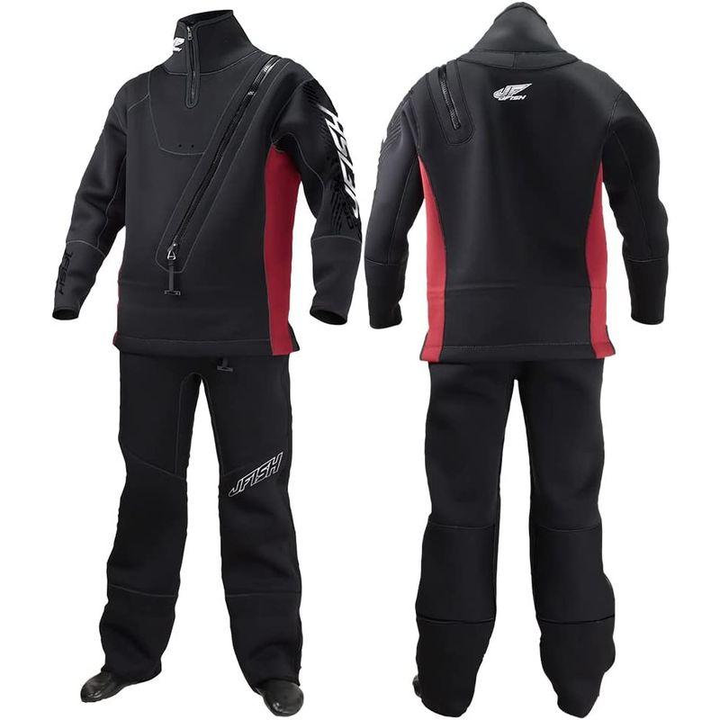ウエット ドライスーツ ソックスタイプ スモールジッパー付き J-FISH ブラック×レッド M JWD-40212 ジェットスキー ウェイ ダイビング、スノーケリング