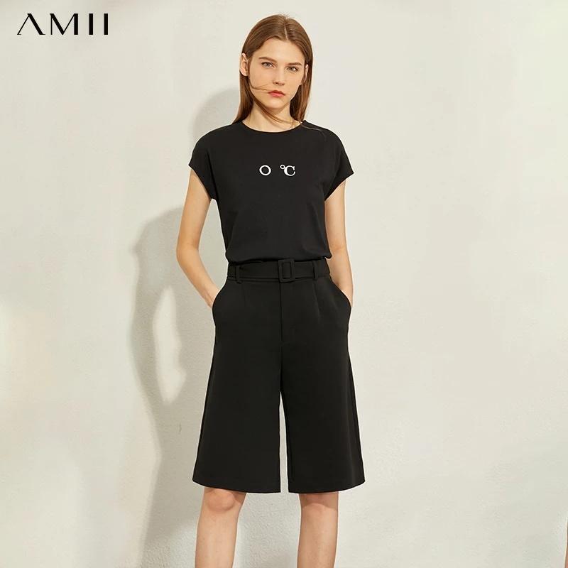 送料無用 海外輸入アパレル Amiiミニマリズム春夏ソリッドルーズニーレングスカジュアルパンツ女性ハイウエストファッション女性パンツ Amii 保証書有 Www Superavila Com