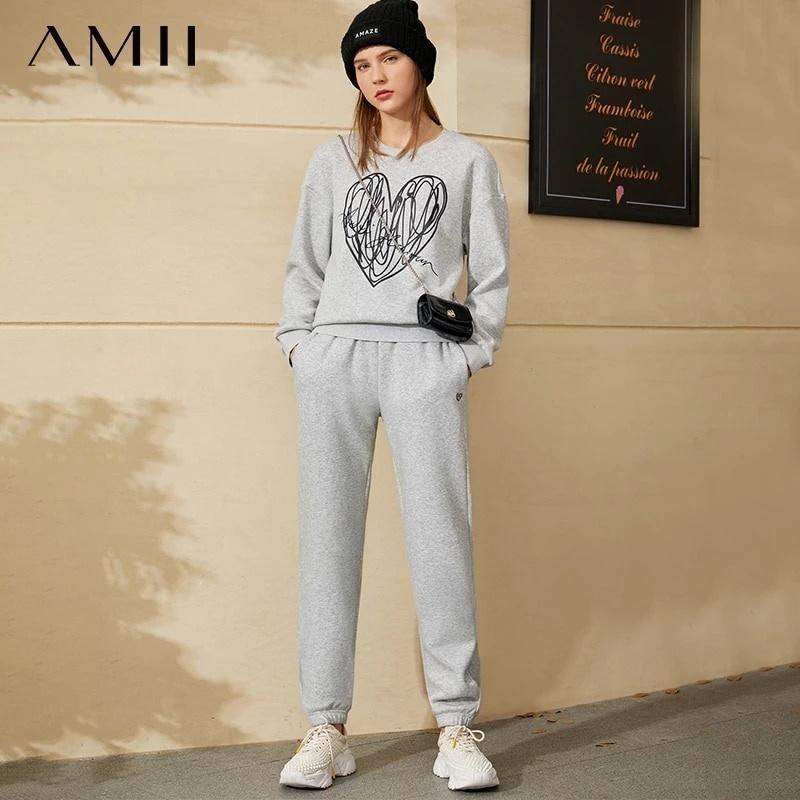 オンラインストア割引 海外輸入アパレル Amiiミニマリズム秋冬因果スーツ女性用ファッション刺繍オネックルースフーディー伸縮性ウエストレディースパンツ A ショッピングモール Www Superavila Com
