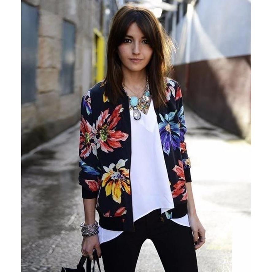 売れ済オンライン 海外輸入アパレル クリアランス Saleレディースジャケット17秋冬ニューファッションレディースフローラルプリントパッチワークジッパーカジュアル 評価 Www Superavila Com