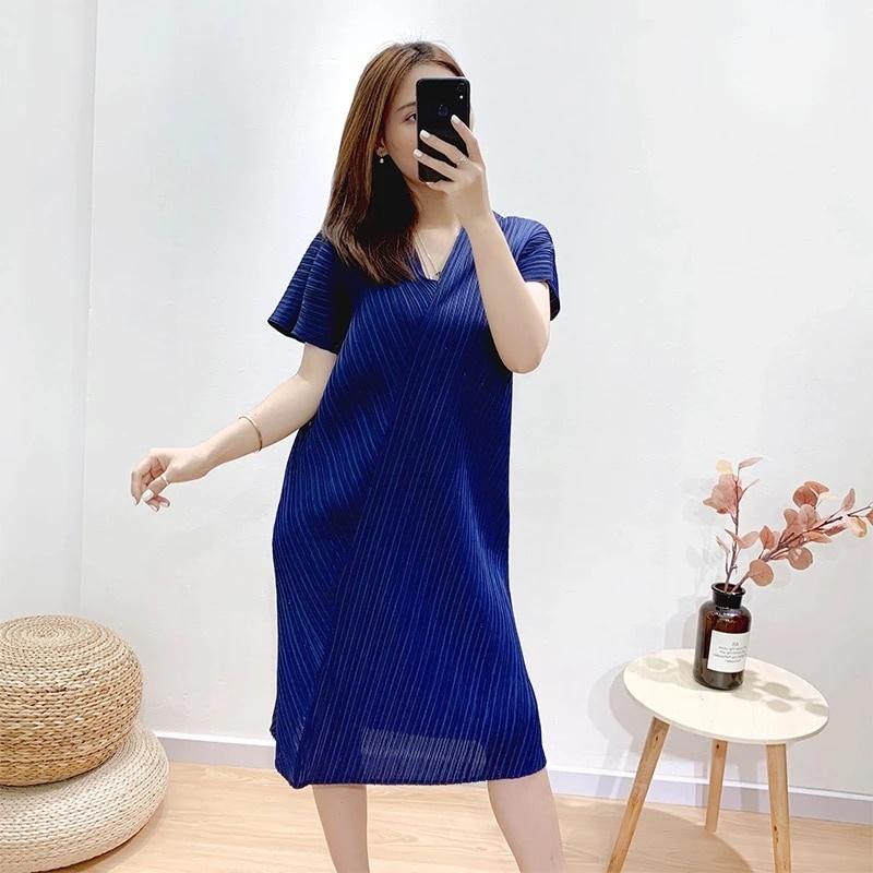 プレゼントを選ぼう 海外輸入アパレル Lanmrem21サマードレス折り畳みvネック半袖女性ルーズシンプルプリーツドレスレディースエレガント ファッションタイド21 その他トップス Captains Agency