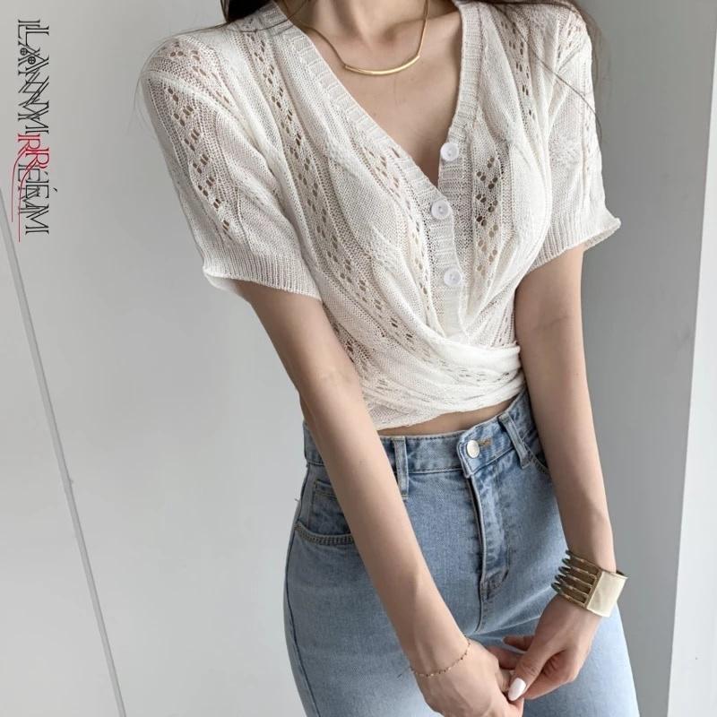 公式 販売 海外輸入アパレル Lanmremレディース新しいtシャツ中空アウト半袖ニットトップテンペラメントルーズフィットファッションタイド夏212p155 割引やプロモーション Www Superavila Com