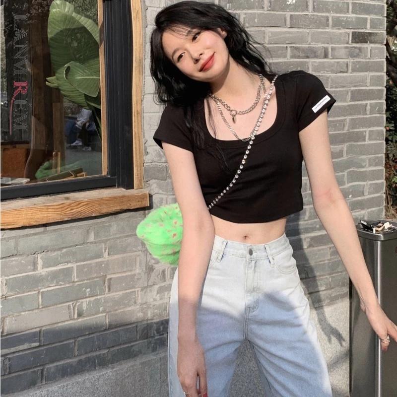 一番安い通販 海外輸入アパレル Lanmremレディースtシャツ半袖ラベルuネック無地トップテンペラメントルーズフィットファッションタイド夏212h715 L 今ダケ送料無料 Www Superavila Com