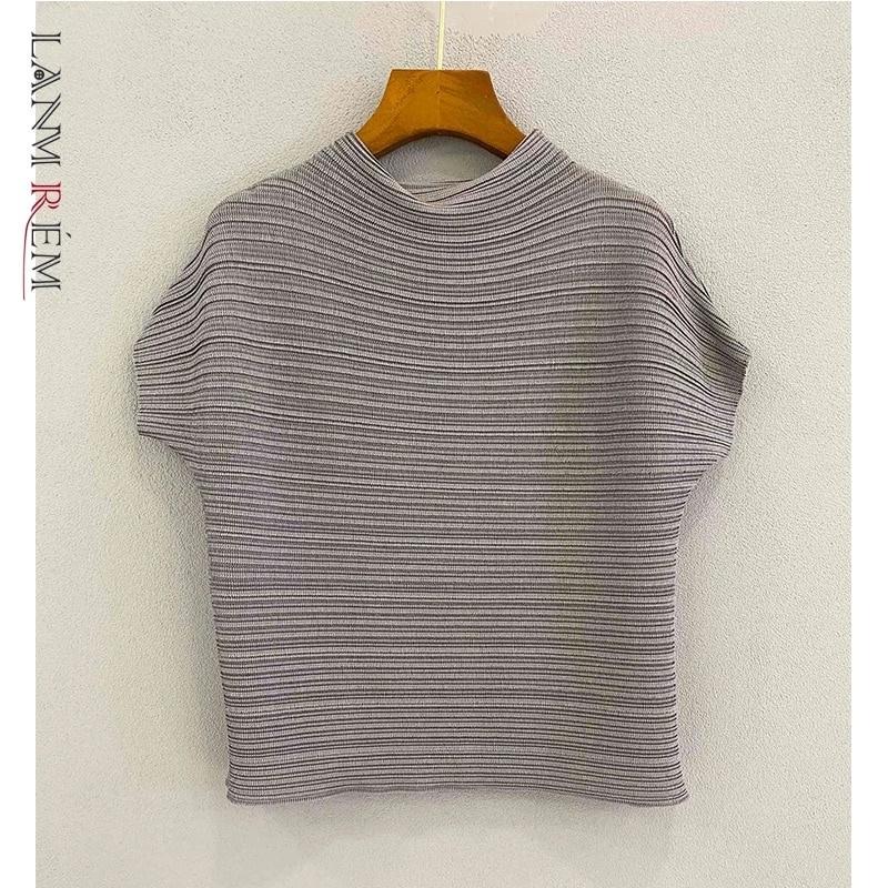 海外輸入アパレル Lanmerm新しい女性のtシャツ薄い半袖モックネックプリーツシリーズ気質ルーズフィットファッションタイド夏212p2260 その他トップス 海外輸入 Ahmedmostafa Us