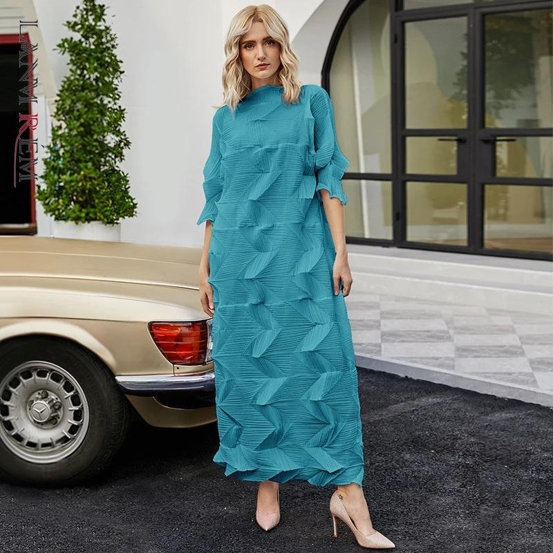 海外輸入アパレル Lanmrem21新しい春夏ドレス女性3クォータースリーブロングドレス折り畳みレディースエレガントな服2e1008 Lanmr ファッション レディースファッション 21 Glossyオンラインストア Aus 1052 純正販促の