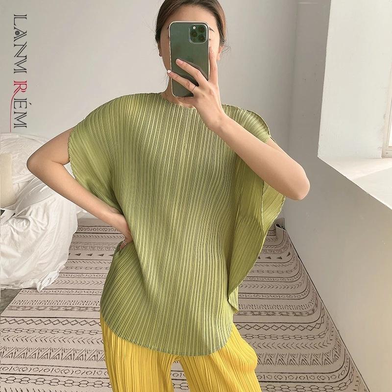 Offセール 海外輸入アパレル Lanmrem女性用プリーツtシャツ21夏半袖ラウンドネックルーズカジュアルラージサイズシャツ女性ファッショントップ2d3623 在庫処分半額 Stavpechati Ru