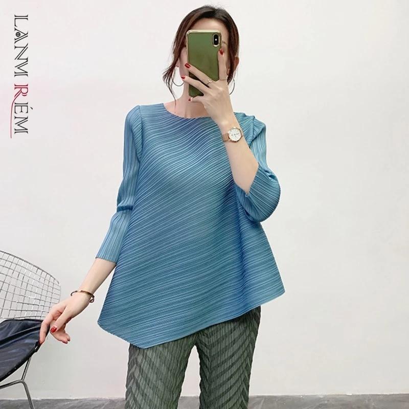 格安 海外輸入アパレル 女性用lanmremプリーツシャツルーズラージサイズイレギュラープリーツtシャツ21春ファッションスリークォータースリーブトップ 満足度100 Www Superavila Com