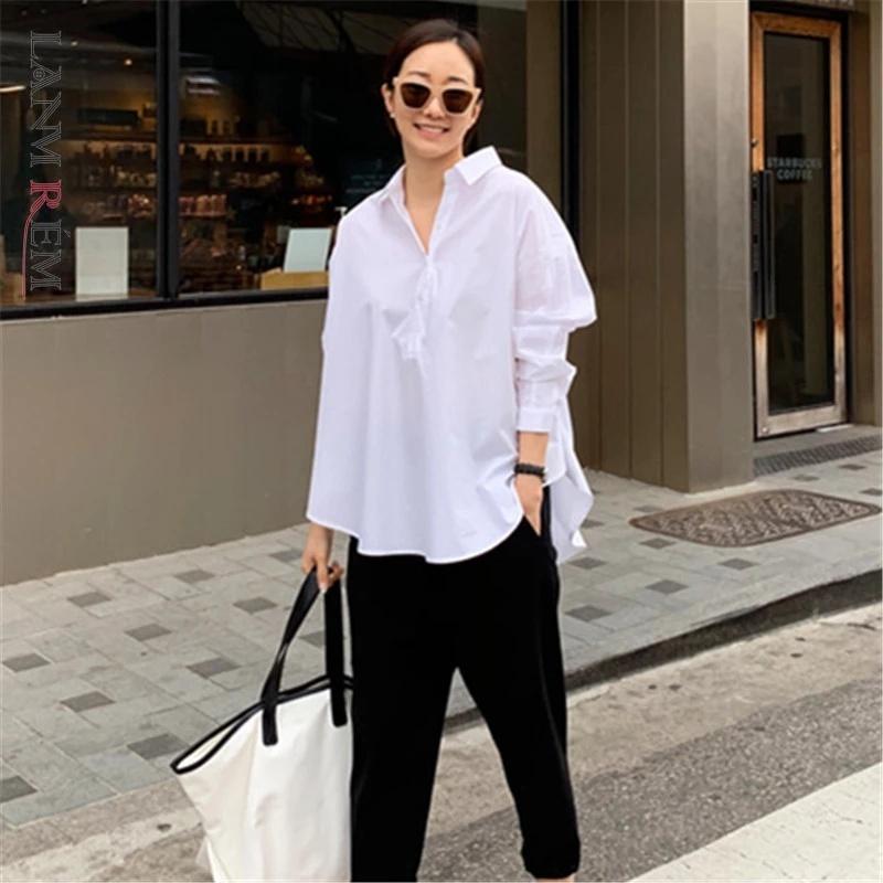 海外輸入アパレル Lanmremレディースラペル長袖tシャツ新しいプラスサイズファッショントップストリートウェア服夏212h131 Lanmre Lznw3l4sfk レディースファッション Www Elghoniemy Com