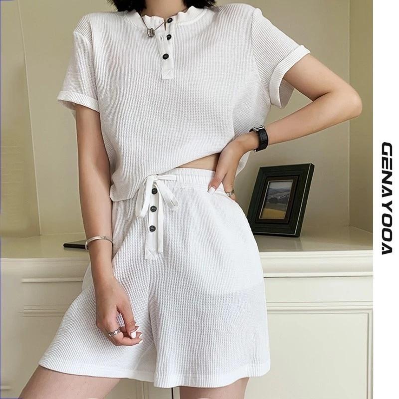 オンライン 激安 通販 海外輸入アパレル Genayooaショーツトラックスーツレディースツーピースセットレジャー衣装コットンtシャツハイウエスト ショーツセット韓国21サ 購入ファッション Www Superavila Com