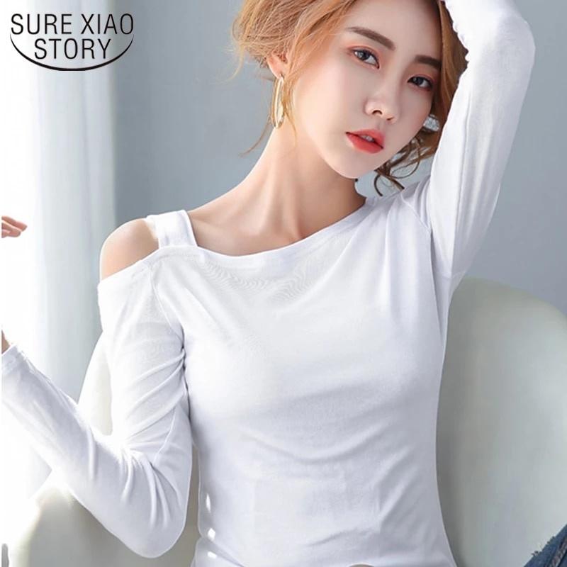 激安ホットセール 海外輸入アパレル 春6色シンプルクラシックtシャツカジュアルオフショルダーコットンtシャツ女性韓国長袖スラッシュネックスリムtシャツ132 Sp 包装無料 Www Superavila Com