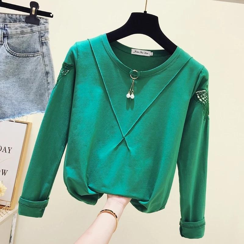 正規逆輸入品 海外輸入アパレル 長袖ファッション秋の女性トップスとブラウスカジュアルホローアウト女性ベーシックtシャツシャツoネックソリッド女性服 L その他トップス Cienciadigitaleditorial Com