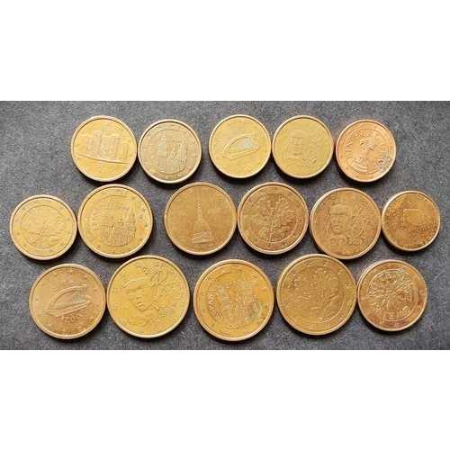 1999年から2008年までのフランス、ドイツ、スペインなどのユーロ硬貨16