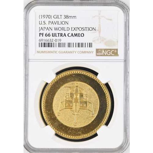 1970年大阪万博メダル、米国館、PF66 UC NGC、アポロトークン : Glossy
