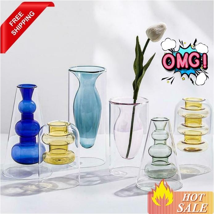 高級素材使用ブランド フラワーベース Pot Flower Tabletop Layer Double Decoration Home Vase Glass Nordic 花瓶台 フラワースタンド Kgplast Com