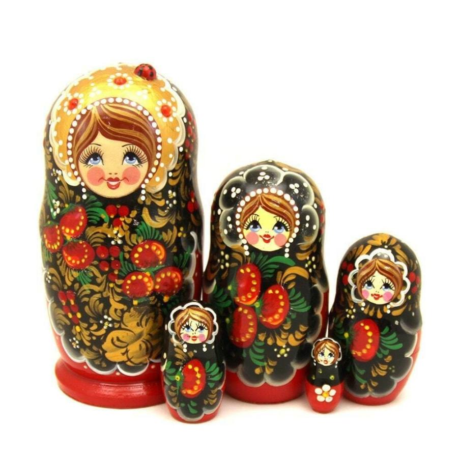 早い者勝ち Matryoshka Russian Traditional マトリョーシカ Nest Pieces 5 "Strawberry" Doll オブジェ、置き物