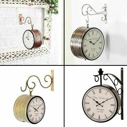 【受注生産品】 掛け時計 Vintage Double Sided Clock Retro Roman Numeral Station Wall Mounted Cl 掛け時計、壁掛け時計