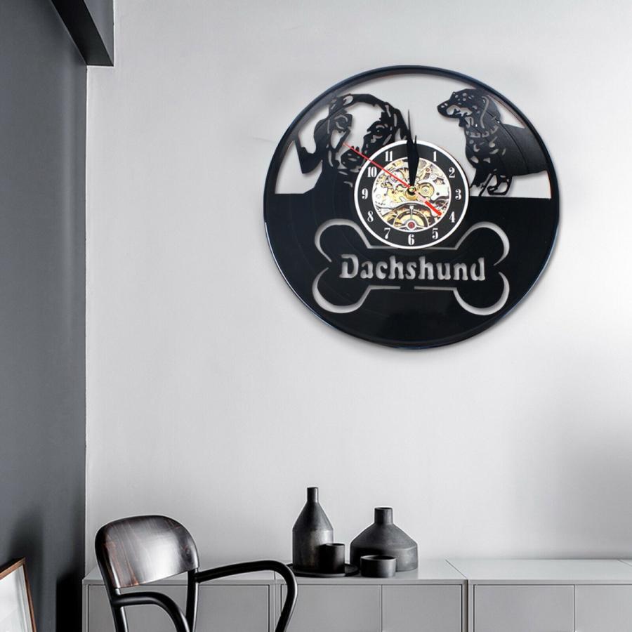 日本人気超絶の Wall Record Vinyl Design Dog Clock Wall Style Vintage 掛け時計 Clock Qu Acrylic 掛け時計、壁掛け時計