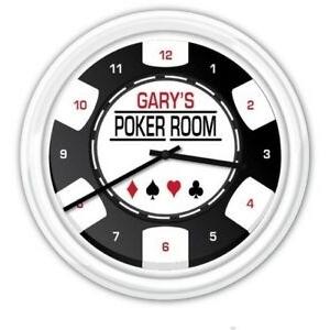 掛け時計 Poker Chip Personalized Wall Clock - Game Room Man Cave Casino GREAT G｜glossy-store