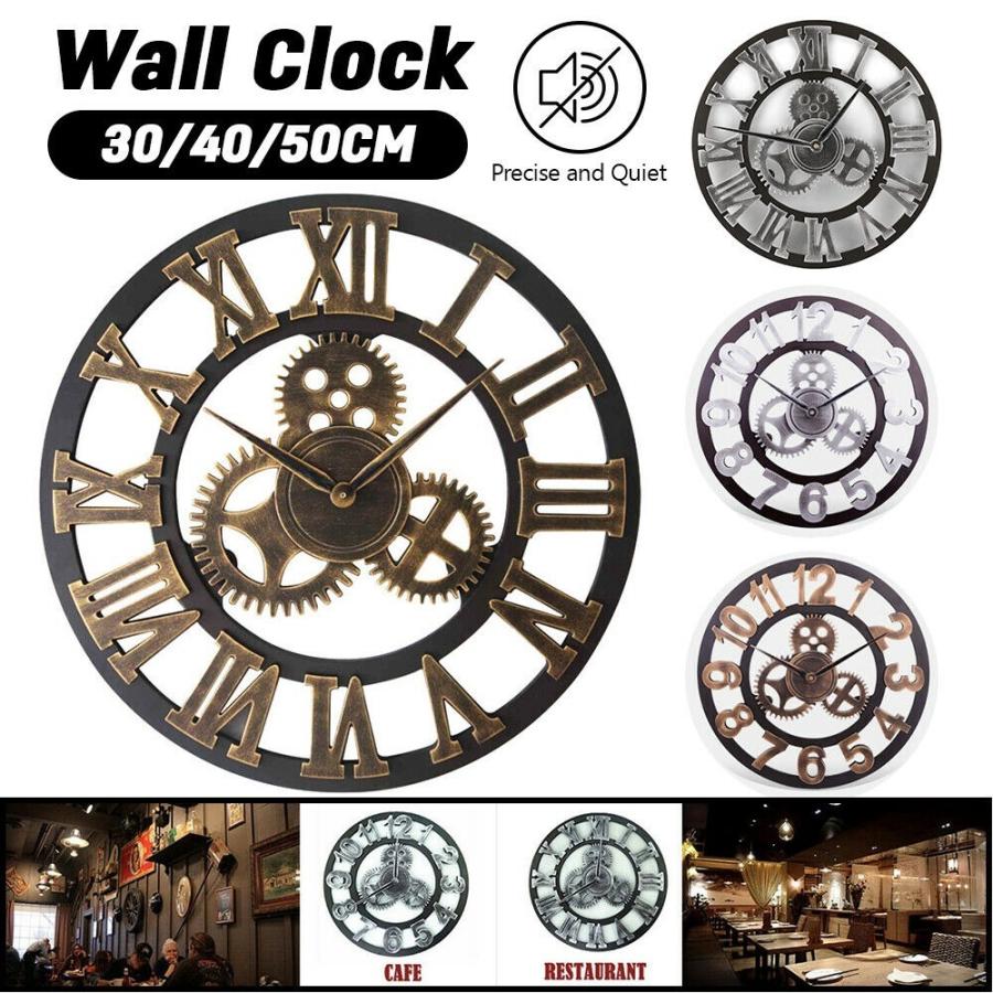 お手軽価格 掛け時計 Large Wall Clock vintage Roman Numerals Wheel