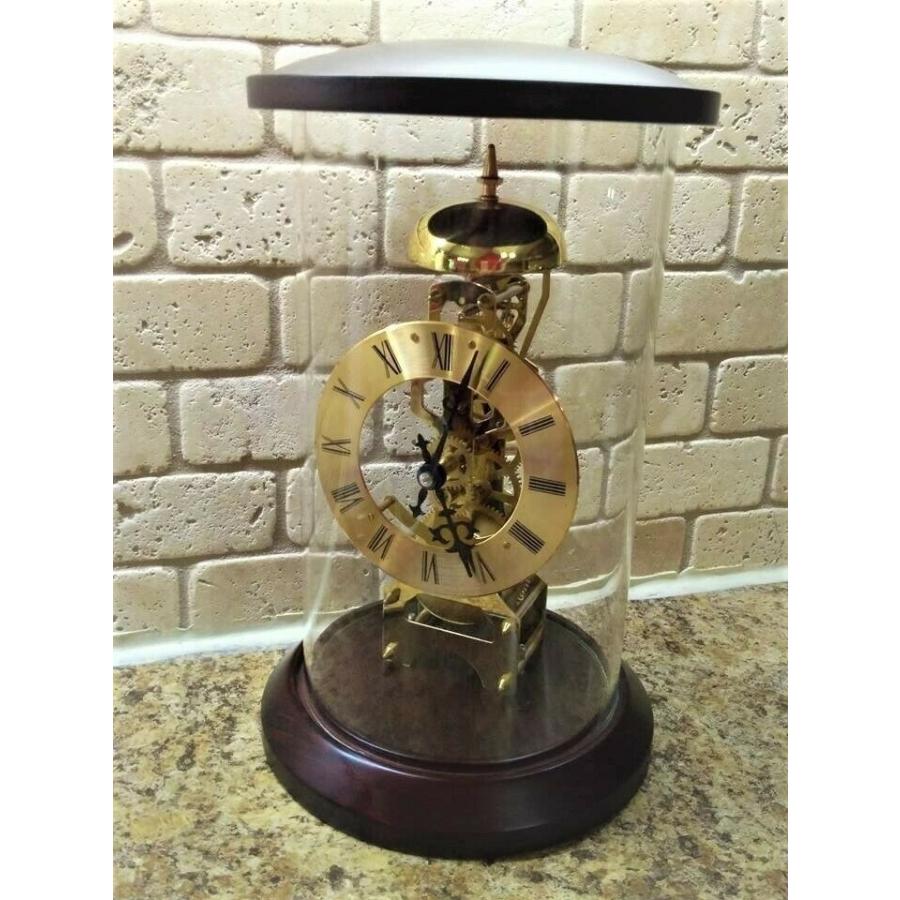 置き時計 New Clock Glass Cylinder Skeleton Gear Mantel - Wooden Clock Germany B