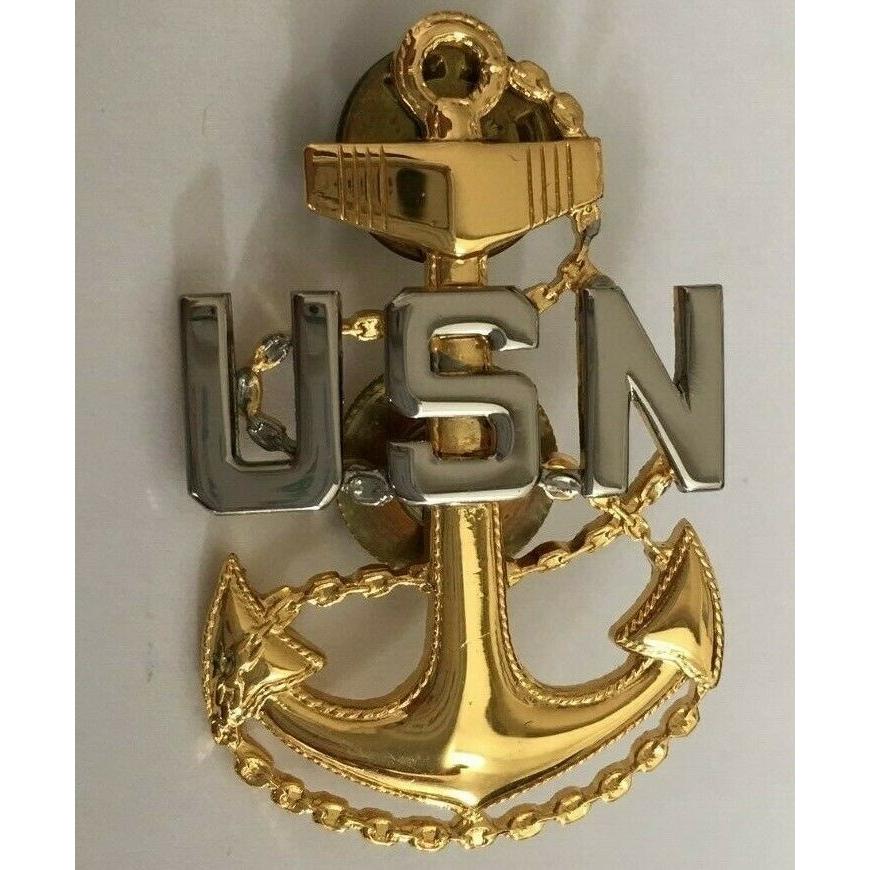 ピンバッジ USN Chief E7 Pin - New 1 3/4 inch Metallic Large Cap