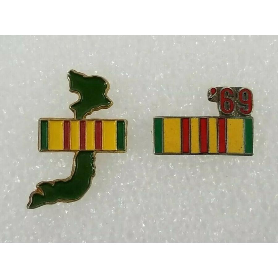 ピンバッジ Vietnam Map with Service Ribbon & Service Ribbon '69 Military Hat Lap