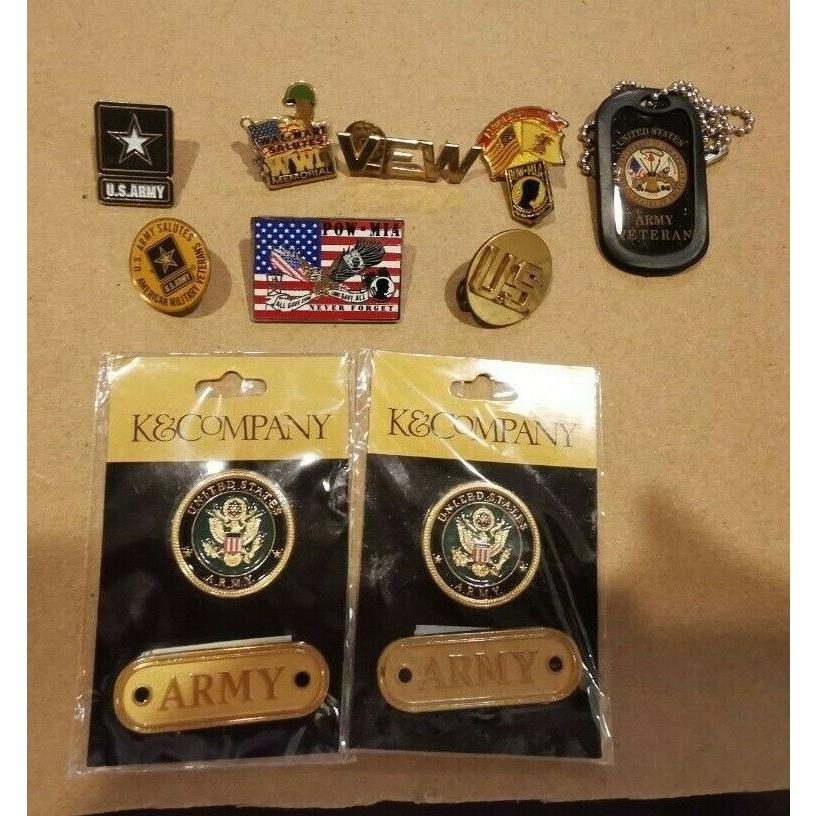 ピンバッジ US ARMY SEAL STAR VFW POW MIA WWII memorial Pin Veterans Dog tag lot