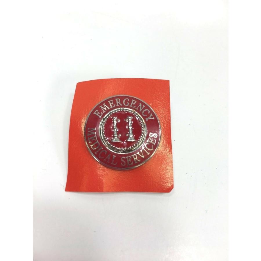 ピンバッジ NEW Round RED Enamel & SILVER Firefighter EMS PIN 2 Horns Bugles E.M.｜glossy-store