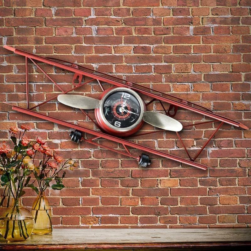 掛け時計高品質の鉄の航空機時計リビングルームの壁吊り下げ装飾o｜glossy-store
