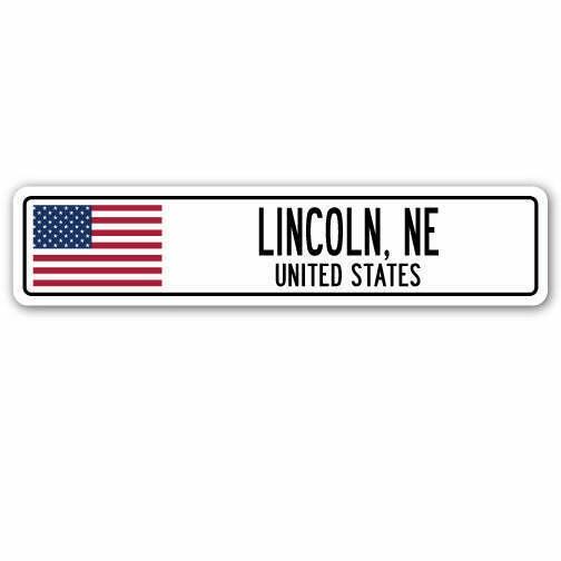 海外輸入　道路標識海外輸入　道路標識 LINCOLN NE UNITED STATES Street Sign American flag city country g