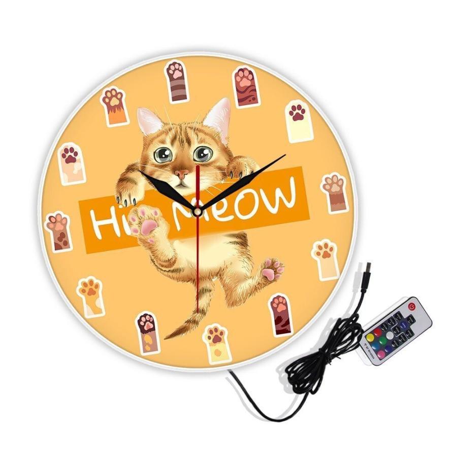 掛け時計 Meow Cute Cat Paws Silent Wall Clock Kids Room Kitten Led Light Home D｜glossy-store｜03