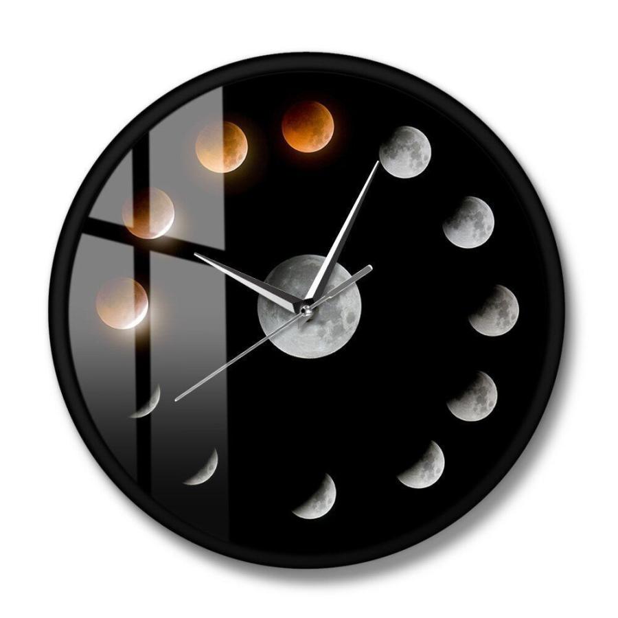 掛け時計 Total Lunar Eclipse Moon Phases Silent Wall Clock Non Ticking Led Ligh｜glossy-store｜03