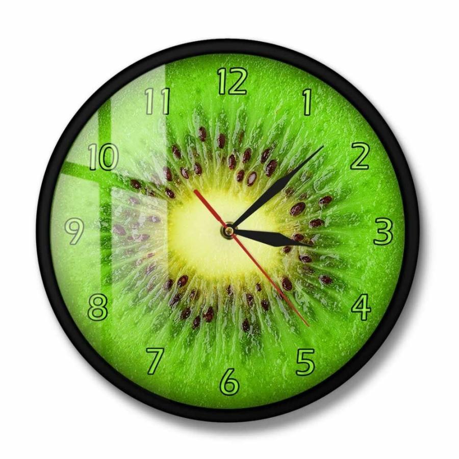 掛け時計 Kiwi Fruit Designed Green Wall Round Clock For Kitchen Decor Home Acce｜glossy-store｜02