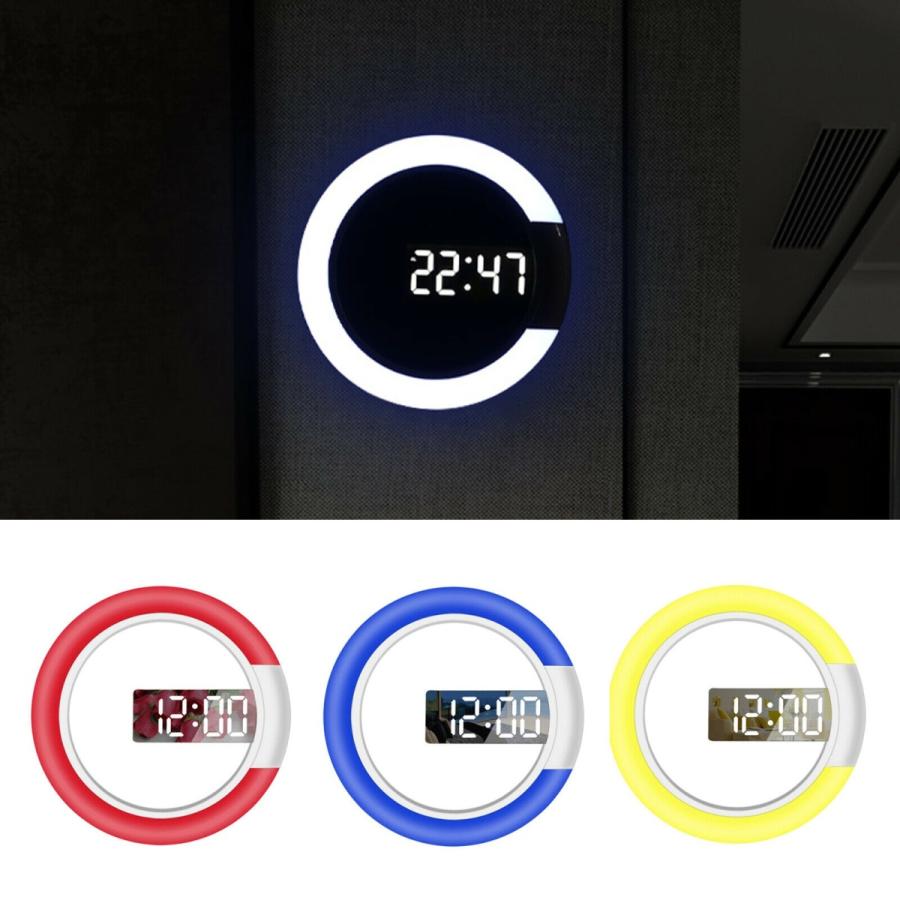 人気大割引 掛け時計 3D tit original show アメリカ- モダンナイトライト LEDデジタルテーブルクロックアラームミラーホローウォールクロック 掛け時計、壁掛け時計