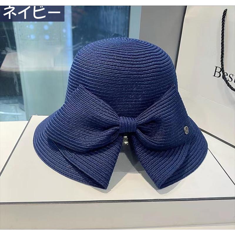 【新品】　coeur femme　麦わら帽子 ストローハット　ネイビーリボン 新品】 coeur femme 麦わら帽子 ストローハット ネイビーリボン