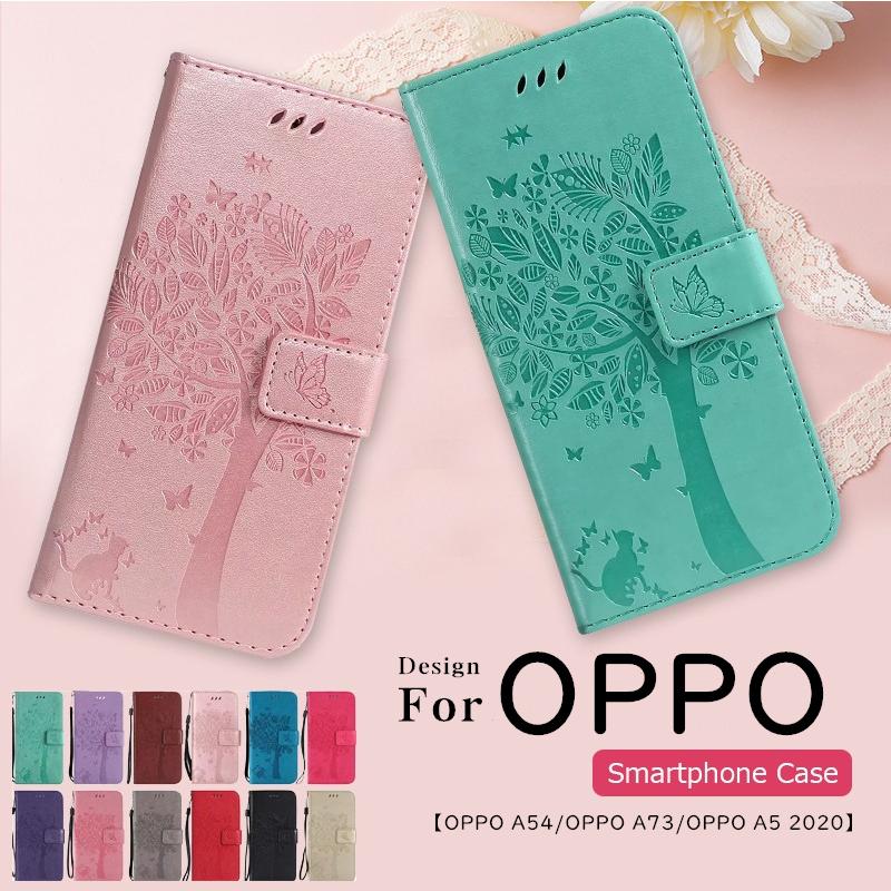 Oppo A73 手帳型  カバー OPPO A54 5G スマホケース 猫 オッポ A5 2020 樹 oppo a54 5g a73 ストラップ オシャレ 可愛い a5 2020 カード入れ 花柄