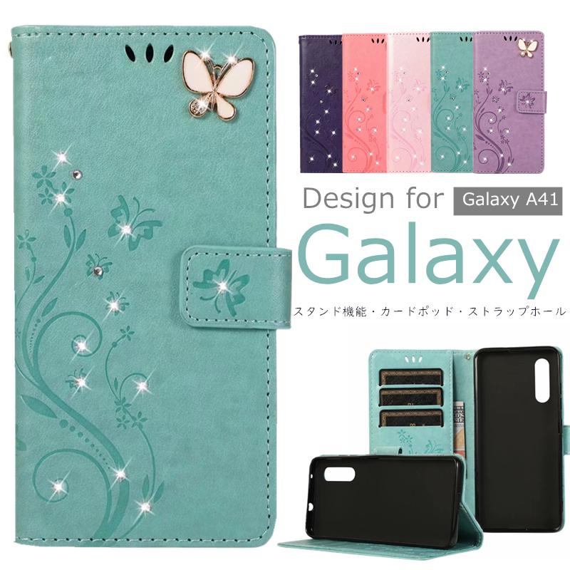 GALAXY A41 スマホケース galaxy a41 手帳型ケース Galaxy A41 携帯カバー 女子 おしゃれ かわいい ギャラクシー a41 手帳型カバー キラキラ ストラップ付き｜glossy