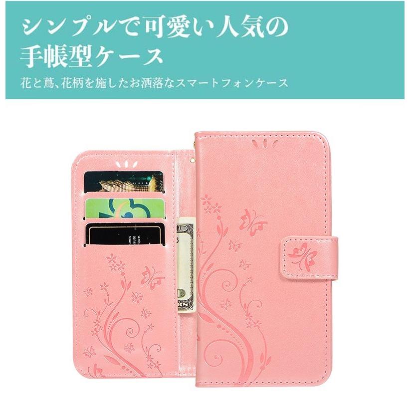 OPPO Reno5A 本体 + 手帳型ケース OPPO Reno5A ケース 手帳型 可愛い 花柄 蝶柄 Reno7A 手帳 OPG04