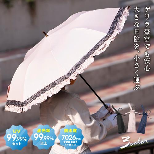 日傘 完全遮光 折りたたみ uvカット99.99％ 暑さ対策 屋外 レース フリル 防水  敬老の日 | ブランド登録なし
