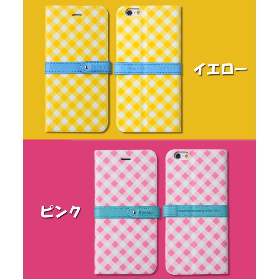 iPhone6/6S(4.7inch)ギンガム・チェック柄PUレザーケース３点セット【保護フィルム + タッチペン】 /iphone6手帳型横開きケース ゆうパケット送料無料｜glow-japan｜03