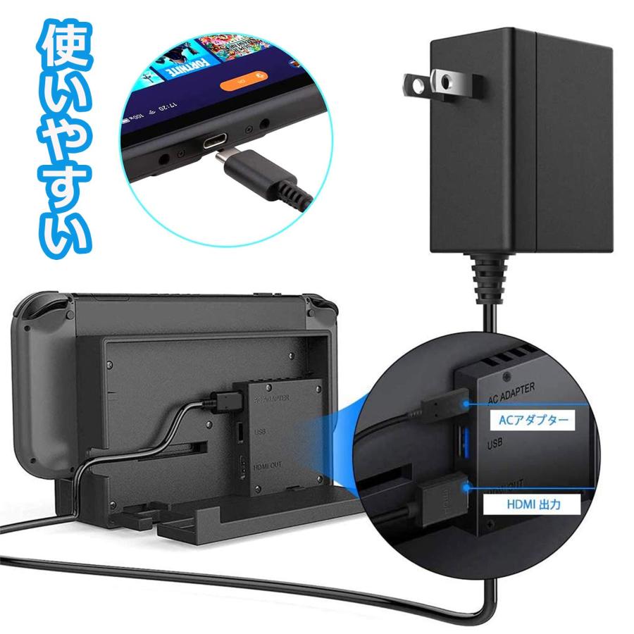 Switch用 ACアダプター 充電器 ドック代用品 TVモード対応 Type-Cコネクタ PSE認証済み 安全保護 急速充電 PD規格 1.5mケ｜gls001｜07