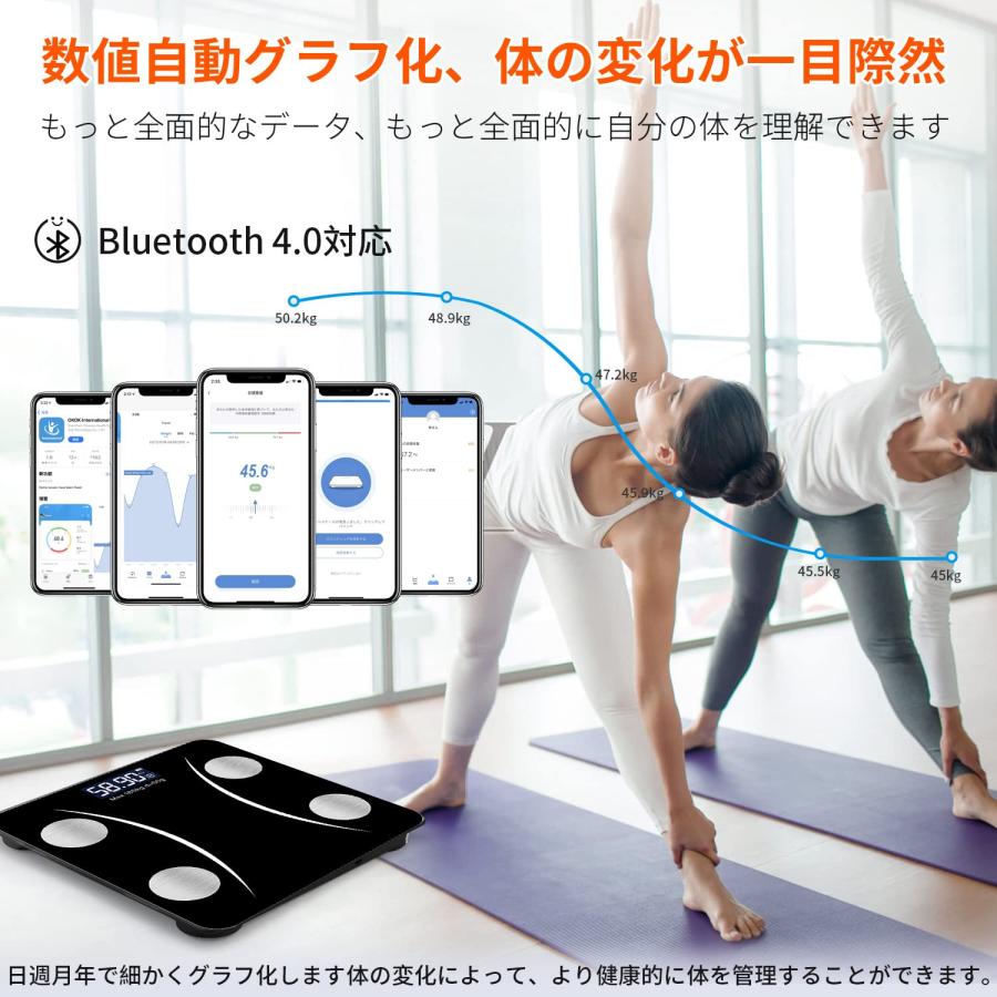 体重計 体脂肪計 Bluetooth 体組成計 スマホ連動 高精度/軽量収納 日本語APP iOS/Android対応 ボディスケール 多機能の体組｜gls001｜02