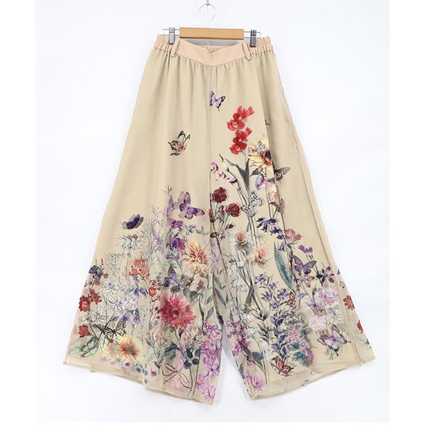 イズスカラー 花柄シフォン×花柄生地3D風パンツ ScoLar（スカラー） 花柄シフォン×花柄生地 3D風パンツ 562224 ワイド