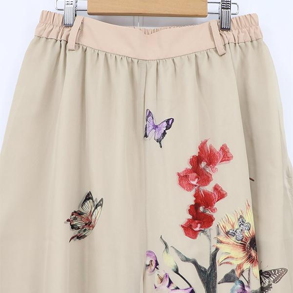 イズスカラー is ScoLar 562224花柄シフォン×花柄生地3D風パンツ ScoLar（スカラー） 花柄シフォン×花柄生地 3D風パンツ 562224 ワイド